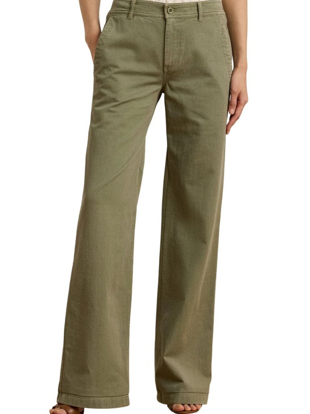 Lauren Ralph Lauren Wide Leg Cotton Twill Pants in Sage Green